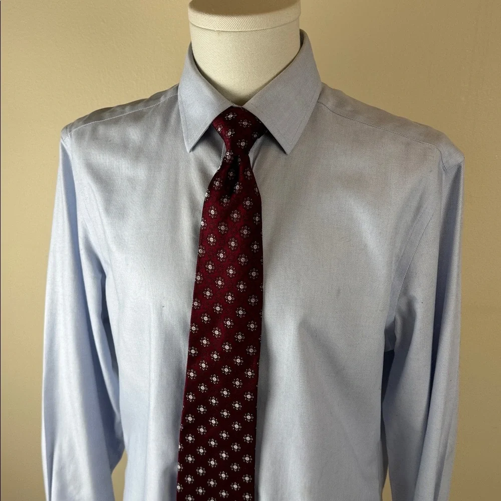 Burma Bibas Men’s Necktie XL Burgundy Jacquard Geometric Pattern 100% Silk Tie